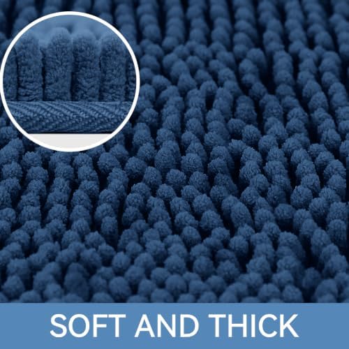 Bcoimo Bath Rug Mat Set, 2 Piece Thick Absorbent Chenille Bathroom Mat Navy - Image 3