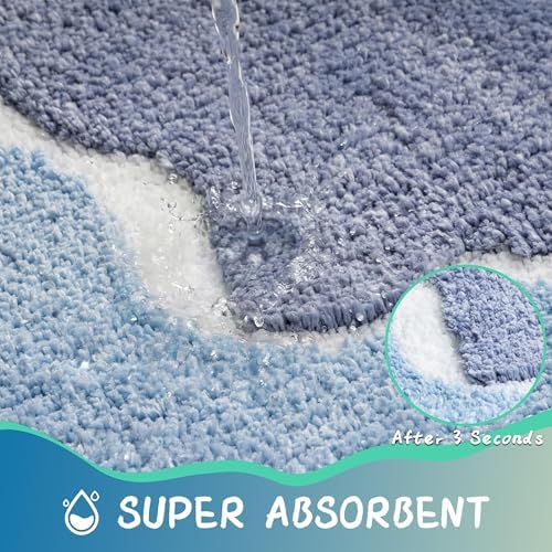 Blue Coastal Bathroom Rugs Ultra Fluffy Plush Super Absorbent - Image 5
