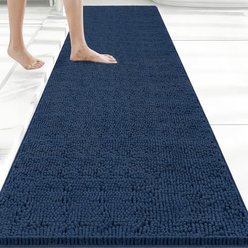 Bcoimo Bath Rug Mat, Chenille Extra Soft Navy Long Bathroom Runner Floor Rug by Bcoimo