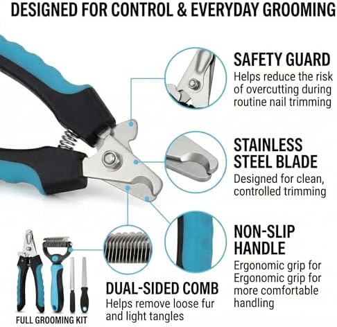 Kuzey Home Pet Nail Clipper & Deshedding Comb Set - Image 4