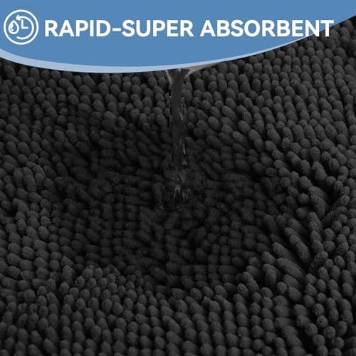 Bcoimo Small Bath Rug Mat, 24x17 Chenille Non Slip Black Bathroom Floor Mats - Image 5