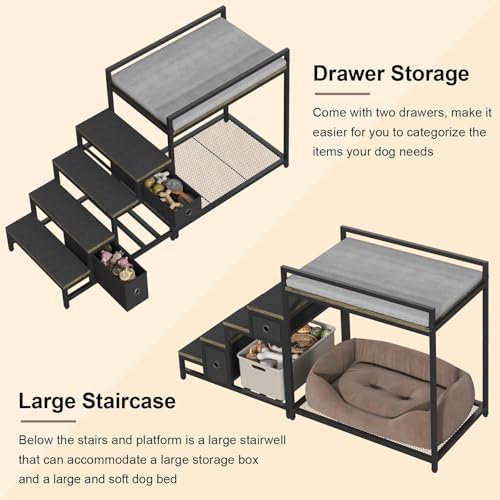 Saudism Pet Bunk Bed with Removable Stairs and 2 Drawers, Dogs/Cats Window Perch - Image 4