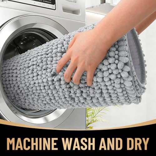 OLANLY Thick Chenille Absorbent Bathroom Rugs Mat 30x20, Light Grey - Image 4