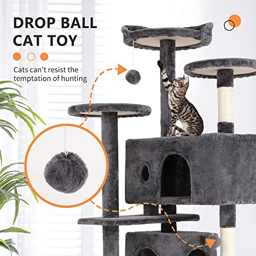 BestPet | 54" Cat Tree Tower | Light Gray | Sturdy Multi-Level Cat Tree - Image 3