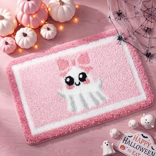 Boao Pink Ghost Halloween Bathroom Rug Pastel Ghost Bath Mat - Image 3