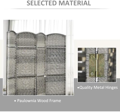 HOMCOM 6 Panel Room Divider 6 Ft Privacy Screen Hand-Woven Mixed Gray - Image 5