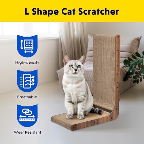 Cat Scratcher with Cat Toys Ball Track, Build-in Ball, L-Shaped Scratcher - Image 3
