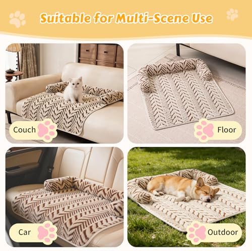 Calming Dog Bed Mats with Neck & Head Support, 31.5 x 23.62 inch Khaki - Image 5
