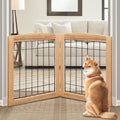LZRS 2-Panel Freestanding Foldable Wood Dog Gate – Solid Wood & Steel Wire by LZRSPET