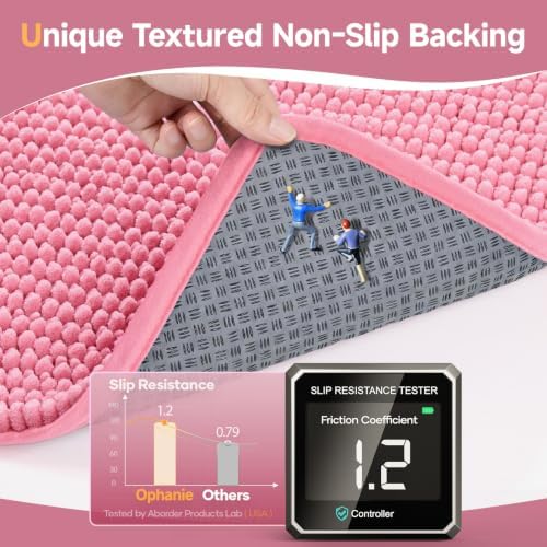 Ophanie Pink Toilet Rugs U-Shaped 24x20, Soft Chenille Contour Bath Mat - Image 4