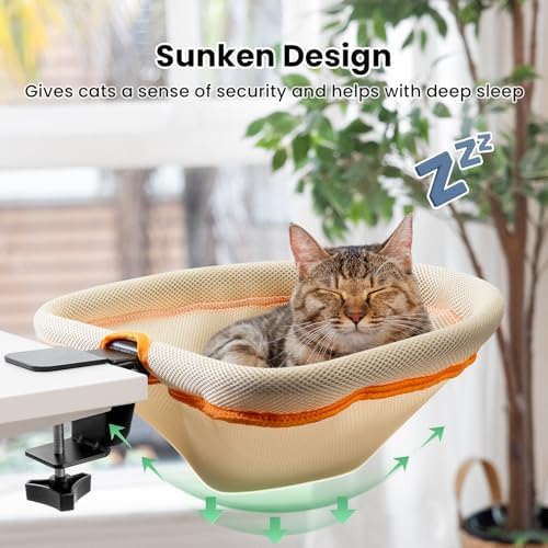 JUNSPOW Cat Desk Bed One-Click Folding, Maximum Holds 40lb, Cream Mesh - Image 3
