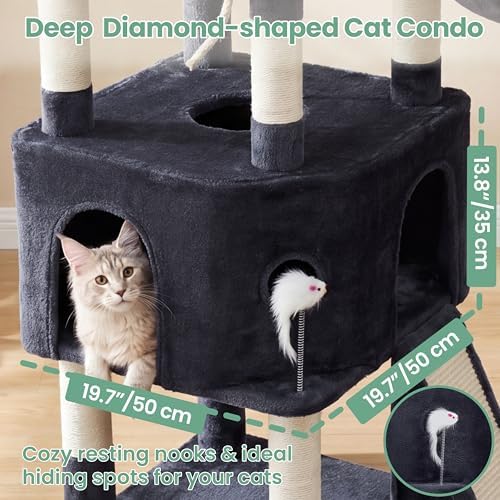 Cat Tree, 61 Inch Tall Cat Tower, Diamond-Shaped Cat Cave VCT001G - Image 2
