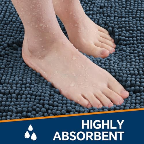 Chenille Bathroom Runner Rug 24"x60" Blue, Plush Bath Mat - Image 4