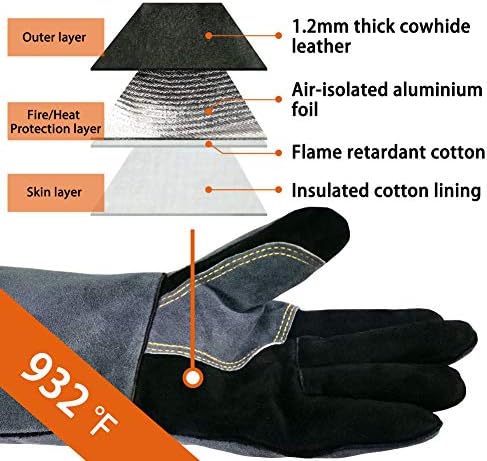WZQH 14 In, Welding Gloves, Fireplace Glove, Fire & Heat Resistant - Image 2