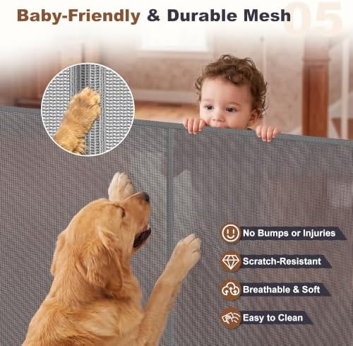 GRENFU Reinforced 155" Extra Wide Baby Gate Retractable Fence 37" Tall Gray - Image 6