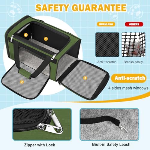 HUANLANG Large Cat Carrier Soft Sided Travel Pet Carrier Airline Approved - Image 4
