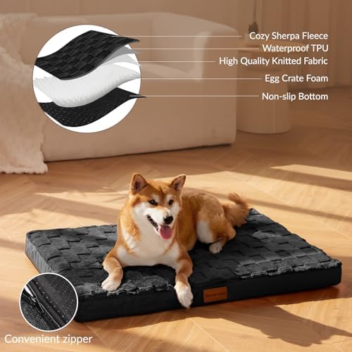 Patas Lague Orthopedic Large Dog Bed Washable Pet Crate Mat 56''X40'' Black - Image 3