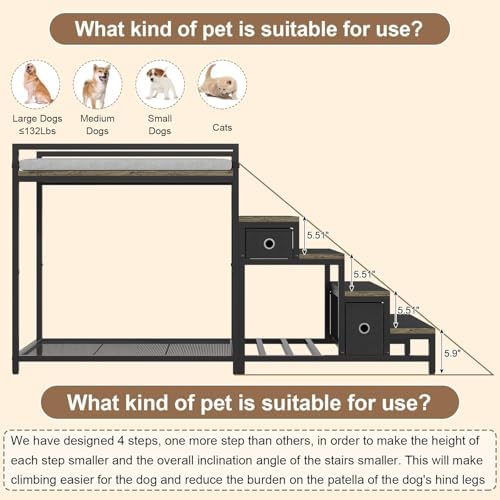 Saudism Pet Bunk Bed with Removable Stairs and 2 Drawers, Dogs/Cats Window Perch - Image 6