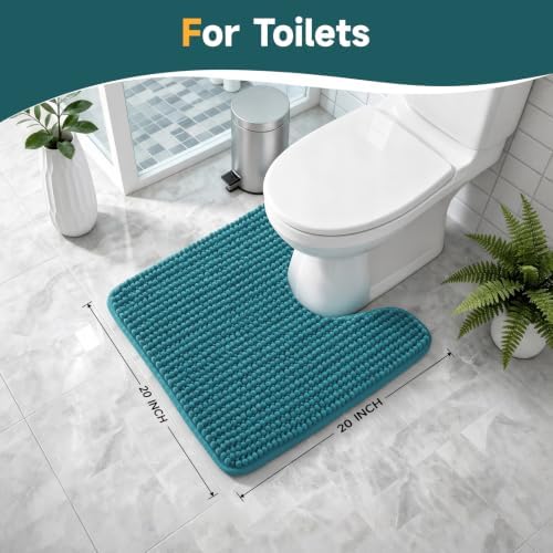 Ophanie Teal Toilet Rugs U-Shaped 20x20, Soft Chenille Contour Bath Mat - Image 2