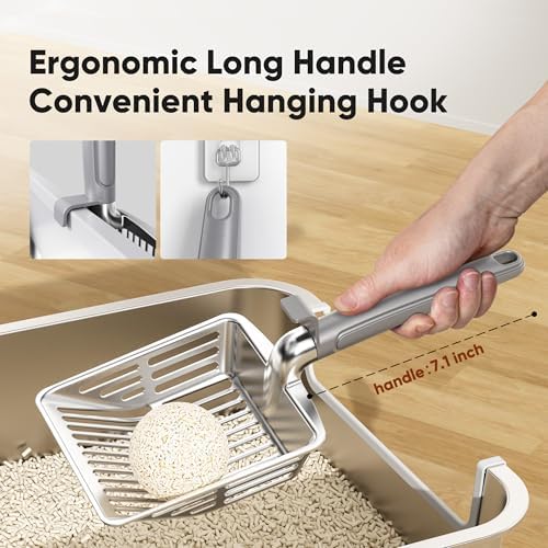 Large Metal Cat Litter Scoop w/ Deep Shovel, Dual-Size Holes & Hanging Hook - Image 6