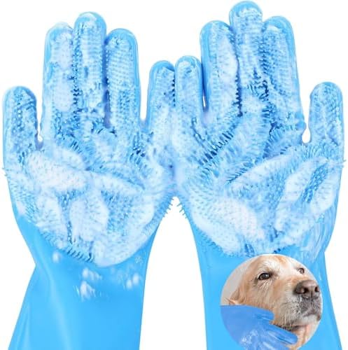 Pet Grooming Gloves, 5-Finger Silicone Dog Bath Scrubber by AKEISHE