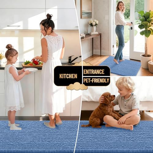 OLANLY Thick Chenille Bathroom Runner Rugs Mats 47x20, Cornflower Blue - Image 6