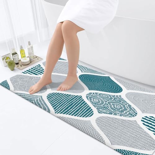 JAWO Teal and Grey Paisley Bath Mat - Image 4