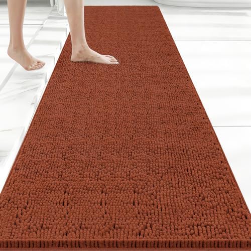 Bcoimo Bath Rug Mat, 70x24 Extra Soft Burnt Orange Long Bathroom Runner Rug by Bcoimo