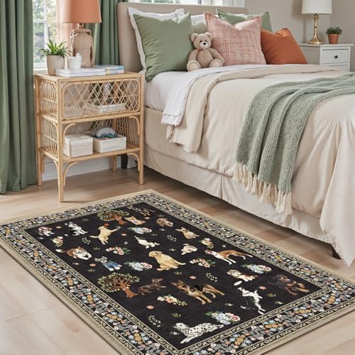 Black Floral Area Rug 3x5 for Bedroom Entryway by WelcometoBabovid