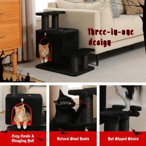 Gothic 3-in-1 Cat Stairs with Scratching Post & Condo, Pet Steps - Image 4