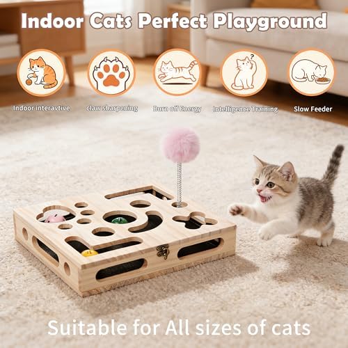 Cat Nail File Enrichment Box, Wood Puzzle Scratcher Toy - Image 3
