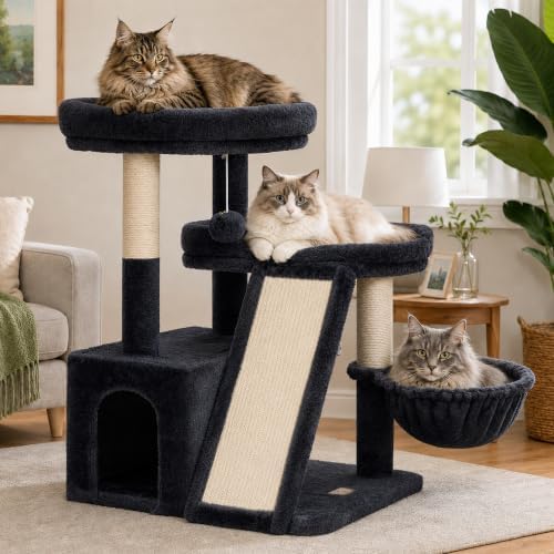 Heybly Compact Cat Tree with Big Scratcher, Stable Cat Tower HCT206SG by HEYBLY