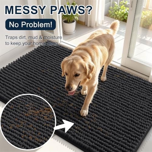 Smiry Dog Door Mat for Muddy Paws 36x24, Ultra Absorbent Chenille Doormat - Image 5