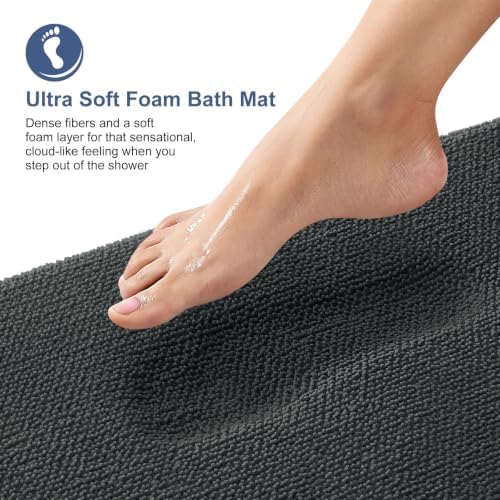 OLANLY Memory Foam Bathroom Runner Rug 50x30, Absorbent Long Mat, Dark Grey - Image 2