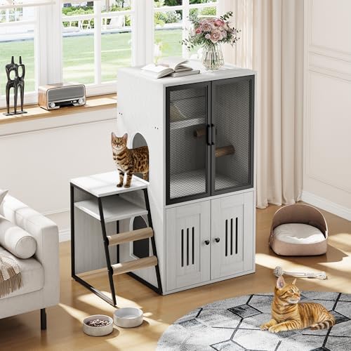 TrailBlaze Modern Double Cat Litter Box Enclosure Furniture – Hidden Storage - Image 3