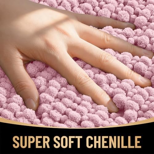 OLANLY Thick Chenille Absorbent Bathroom Rugs Mat 30x20, Dusty Rose - Image 2