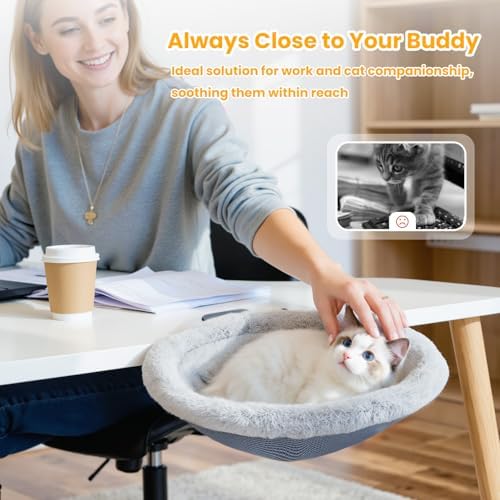 Pawaboo Cat Desk Bed, One-Click Foldable Sunken Cats Hammock up to 40lbs - Image 3