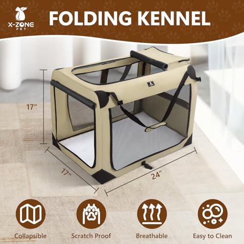 X-ZONE PET Dog Crate 3-Door Kennel, Collapsible Portable Soft Sided Pet Carriers - Image 3
