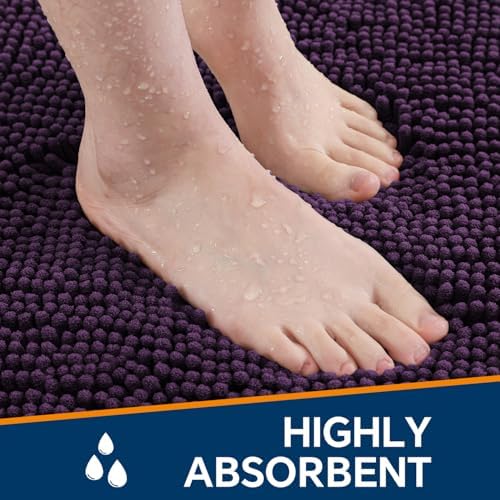 Chenille Bathroom Rug 26"x44" Plum, Non-Slip Plush Bath Mat - Image 4