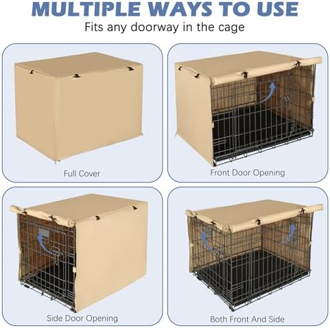 Akinerri Dog Crate Cover, Double Door Waterproof Kennel Cover, 30 in Beige - Image 4