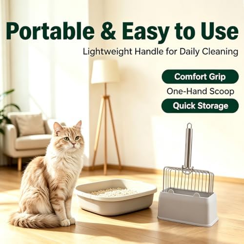 Cat Litter Scoop with Holder, Heavy Duty Metal Litter Sifter with Storage Stand - Image 5