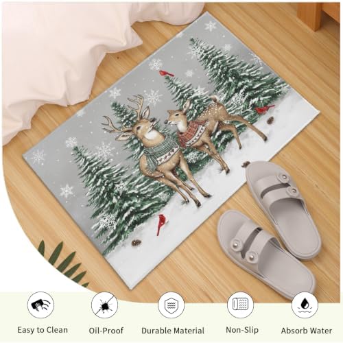 Giwawa Winter Deer Bath Rug Pine Tree Entryway Front Door Mat Non Slip - Image 4