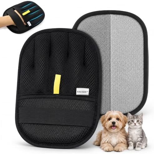 Pet Hair Removal Glove for Dogs & Cats, Dual-Sided Microfiber & Mesh Pet Hair by RAVIXON