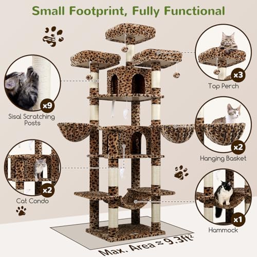 Globlazer Big XXL Cat Tower for Indoor Multiple Cats, Leopard Print - Image 2