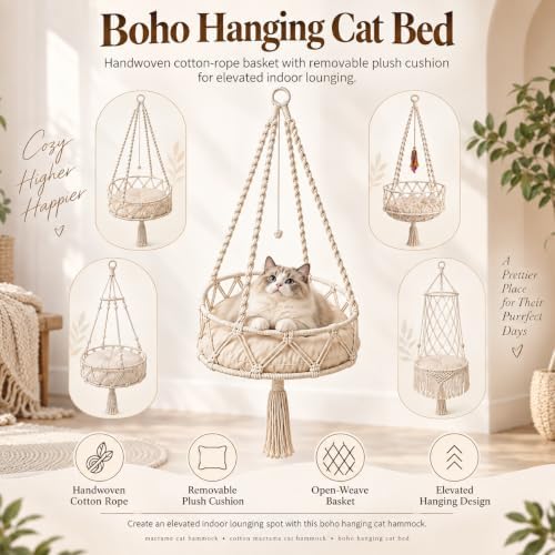 12-16in Boho Hanging Cat Hammock - Image 3