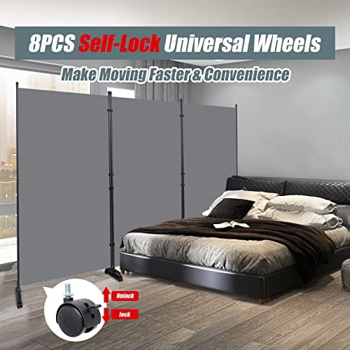 Room Divider 102'' Wide Folding Privacy Screen, 3 Panel Wall Divider w/Wheel - Image 3