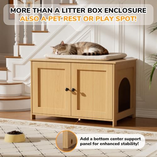 Cat Litter Box Enclosure Furniture Dog Proof, Hidden Kitty Washroom Cabinet Low - Image 6