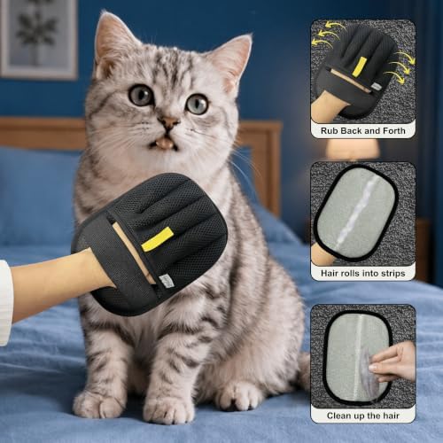 Pet Hair Removal Glove for Dogs & Cats, Dual-Sided Microfiber & Mesh Pet Hair - Image 3