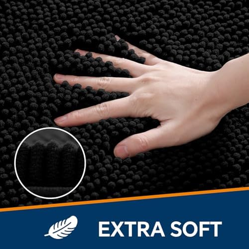 Chenille Bathroom Rug 30"x50" Black, Large Plush Bath Mat - Image 3
