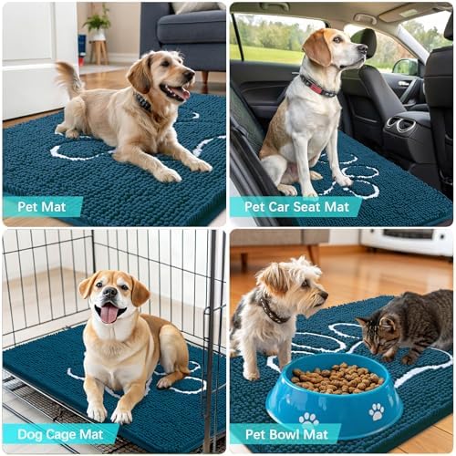 OLANLY Dog Door Mat for Muddy Paws 32x20, Paw Print Design Chenille Mud Mat - Image 7